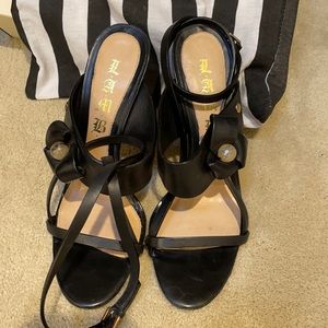 Black Leather Strappy Heels